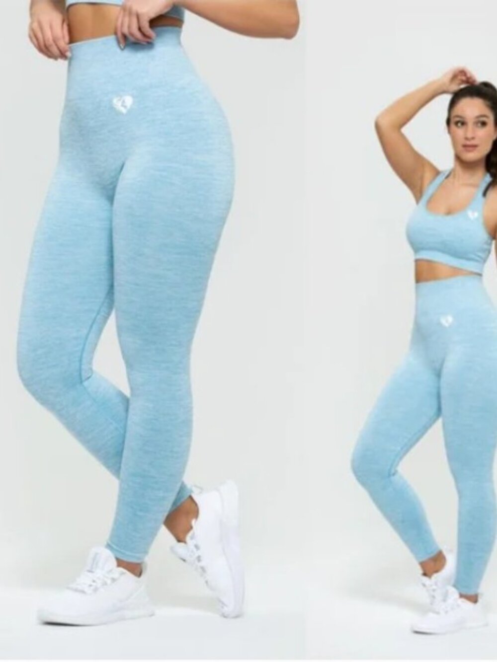 Women's Best Seamless Blue Leggings Move Marl Heathered Gym Workout Size Small